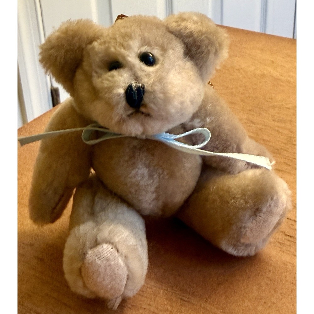 Vintage 90s Boyd‎ Bear Bear w/ Blue Bow 4" Ornament Jointed 4.5"